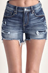 Explore More Collection - RISEN Mid Rise Raw Hem Denim Shorts