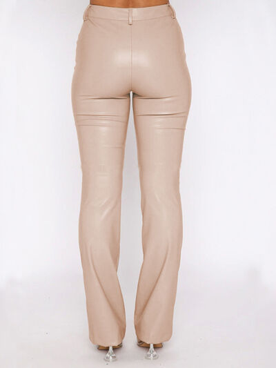 Explore More Collection - Leather High Waist Straight Pants