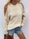 Explore More Collection - Cable-Knit Cold Shoulder Sweater