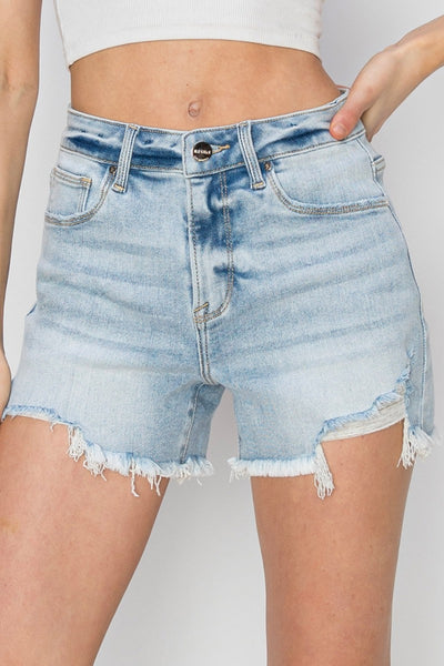 Explore More Collection - RISEN High Waist Frayed Detail Denim Shorts