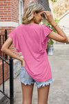 Explore More Collection - Ruffled Notched Cap Sleeve T-Shirt