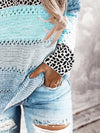 Explore More Collection - Full Size Openwork Leopard Drawstring Hooded Sweater