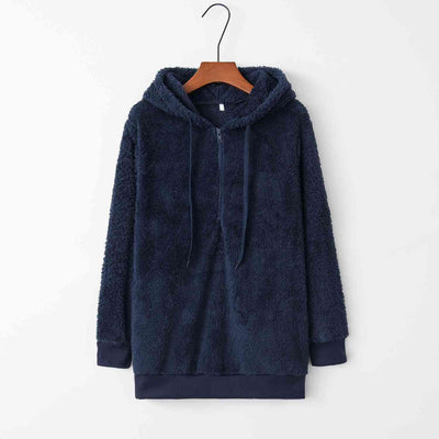 Explore More Collection - Quarter-Zip Drawstring Teddy Hoodie