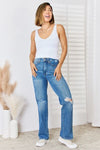 Explore More Collection - Judy Blue Full Size High Waist Distressed Straight-Leg Jeans