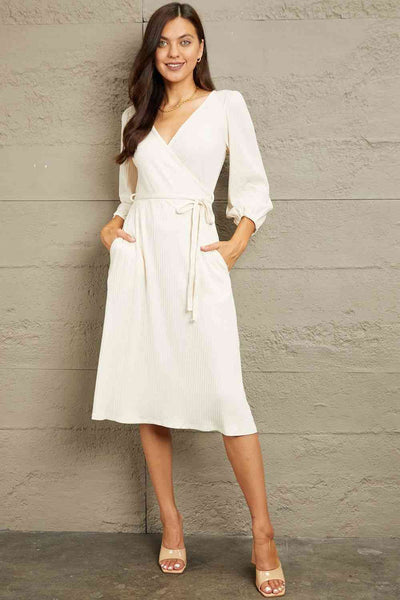 Explore More Collection - Culture Code Full Size Surplice Flare Ruching Dress