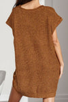 Explore More Collection - Notched Cap Sleeve Mini Sweater Dress