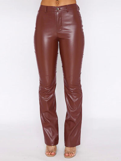 Explore More Collection - Leather High Waist Straight Pants