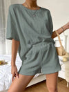 Explore More Collection - Round Neck Dropped Shoulder Top and Elastic Waist Shorts Set