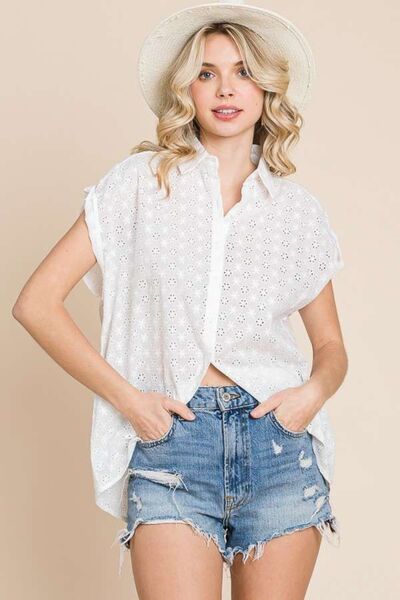 Explore More Collection - Culture Code Eyelet Crisscross Back Button Up Shirt