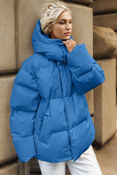 Explore More Collection - Pocketed Zip Up Hooded Puffer Jacket