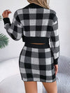 Explore More Collection - Plaid Round Neck Top and Skirt Sweater Set