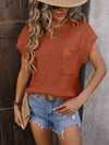 Explore More Collection - Pocketed Round Neck Cap Sleeve Sweater