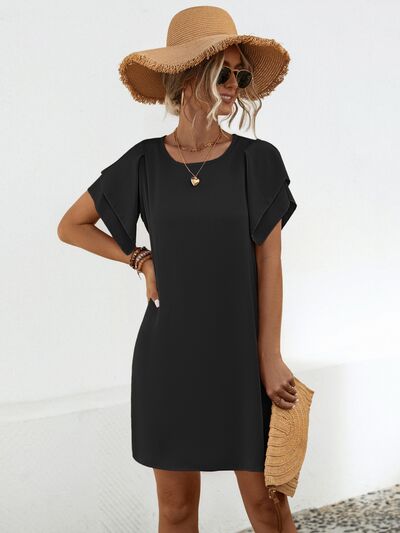 Explore More Collection - Round Neck Flutter Sleeve Mini Dress