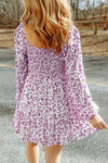 Explore More Collection - Smocked Floral Square Neck Balloon Sleeve Dress