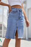 Explore More Collection - Buttoned Slit Denim Skirt