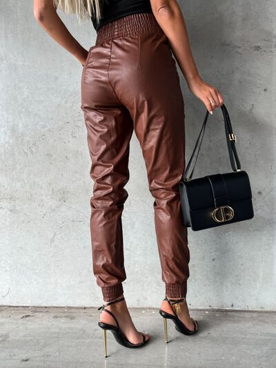 Explore More Collection - Smocked High Waist Pants with Pockets