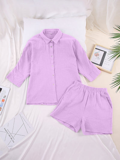 Explore More  Collection - Texture Button Up Shirt and Shorts Set