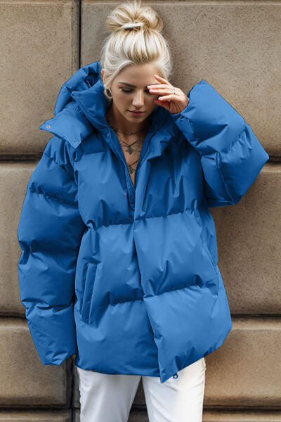 Explore More Collection - Pocketed Zip Up Hooded Puffer Jacket