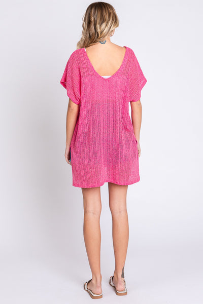 Explore More Collection - GeeGee Short Sleeve Side Slit Knit Cover Up Dress