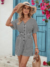 Explore More Collection - Pocketed Striped V-Neck Half Sleeve Romper