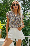 Explore More Collection - Floral Notched Flutter Sleeve T-Shirt