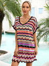 Explore More Collection - Rainbow Stripe Scalloped V-Neck Cover-Up Dress