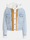 Explore More Collection - Contrast Raw Hem Hooded Denim Jacket