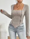 Explore More Collection - Ribbed Decorative Button Long Sleeve T-Shirt