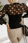 Explore More Collection - Hollowed Floral Lace Spliced Long Sleeve Blouse