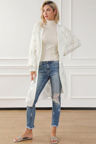 Explore More Collection - Openwork Open Front Dropped Shoulder Cardigan