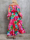 Explore More Collection - Printed Off-Shoulder Balloon Sleeve Tiered Dress