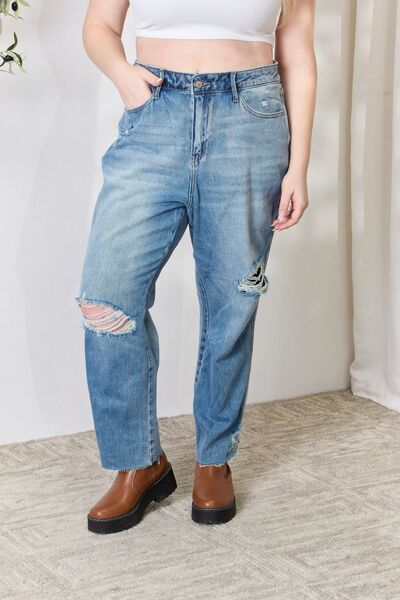 Explore More Collection - Judy Blue Full Size Distressed Raw Hem Straight Jeans