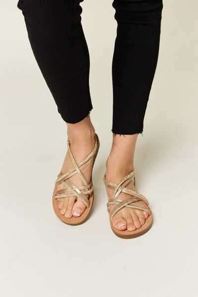 Explore More Collection - Forever Link Rhinestone Crisscross Flat Sandals