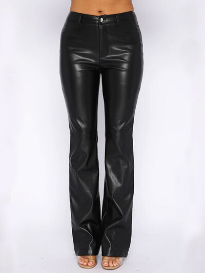 Explore More Collection - Leather High Waist Straight Pants