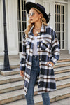 Explore More Collection - Plaid Button Up Collared Neck Coat with Pockets