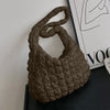 Explore More Collection - Quilted Pleated Plaid Shoulder Bag with Zipper