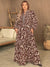 Explore More Collection - Plus Size Notched Balloon Sleeve Printed Maxi Dress