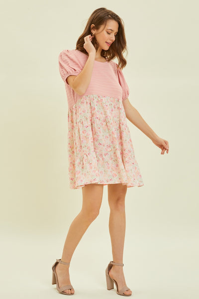 Explore More Collection - HEYSON Full Size Round Neck Floral Ruffle Hem Mini Dress