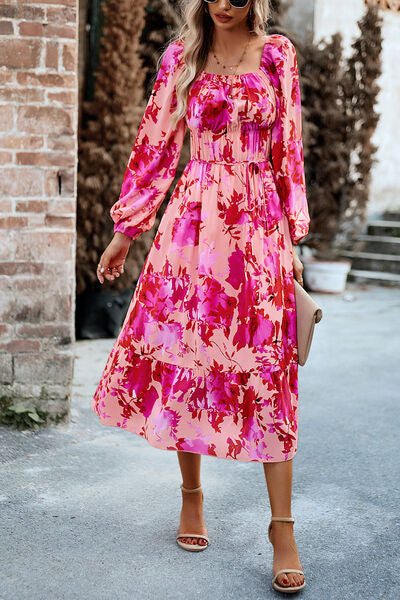 Explore More Collection - Printed Balloon Sleeve Midi Dress