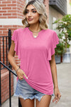 Explore More Collection - Ruffled Notched Cap Sleeve T-Shirt