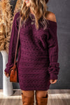 Explore More Collection - Cable-Knit Boat Neck Sweater Dress