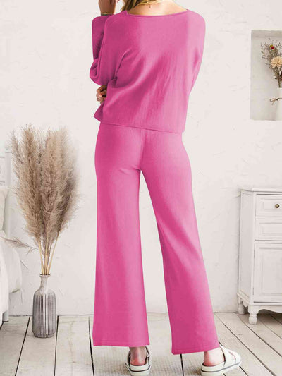 Explore More Collection - Long Sleeve Lounge Top and Drawstring Pants Set