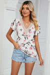 Explore More Collection - Floral V-Neck Short Sleeve T-Shirt