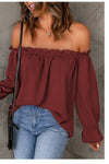 Explore More Collection - Frill Off-Shoulder Flounce Sleeve Blouse