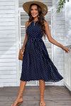 Explore More Collection - Polka Dot Tie-Waist Sleeveless Midi Dress