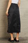 Explore More Collection -  Just In Time High Waisted Cargo Midi Skirt in Black