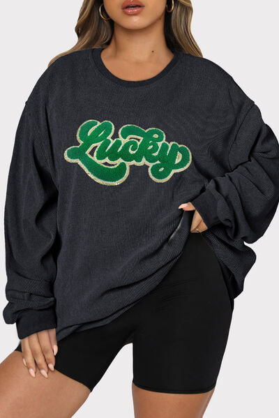 Explore More Collection - Plus Size LUCKY Round Neck Sweatshirt
