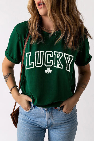 Explore More Collection - LUCKY Round Neck Short Sleeve T-Shirt