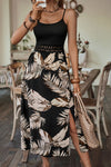Explore More Collection - Printed Sleeveless Scoop Neck Slit Dress