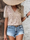 Explore More Collection - Full Size Printed V-Neck Short Sleeve Blouse